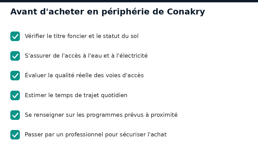 Checklist avant d'acheter en périphérie de Conakry