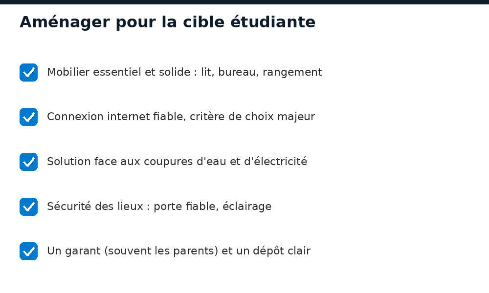 Checklist pour aménager un logement destiné aux étudiants à Conakry