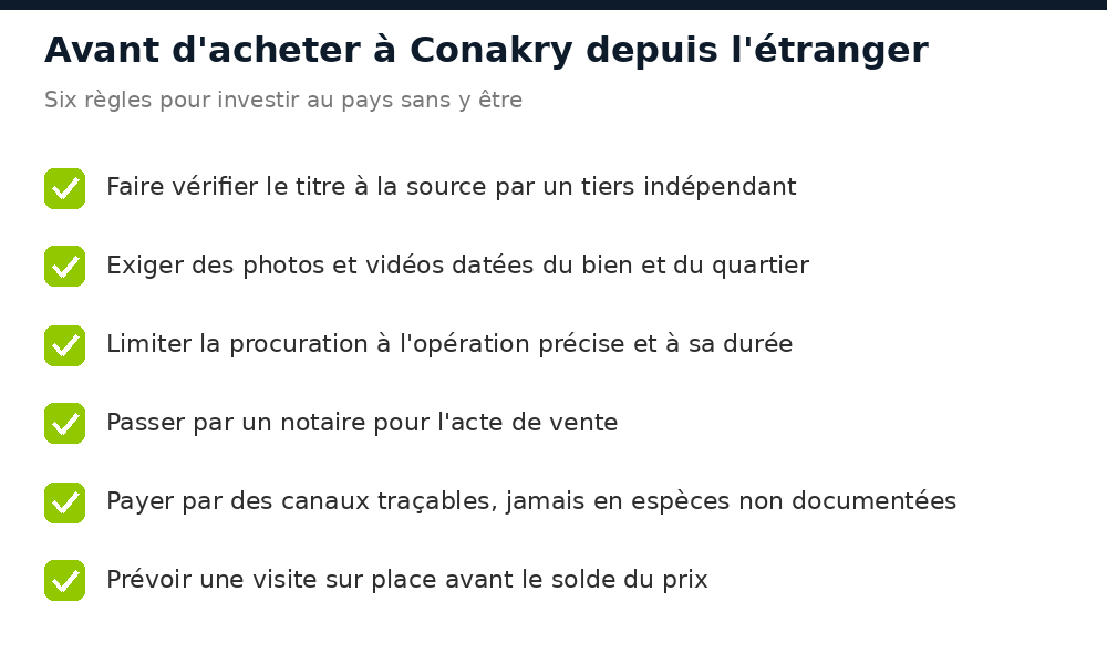Six règles à respecter pour acheter un bien à Conakry depuis l'étranger