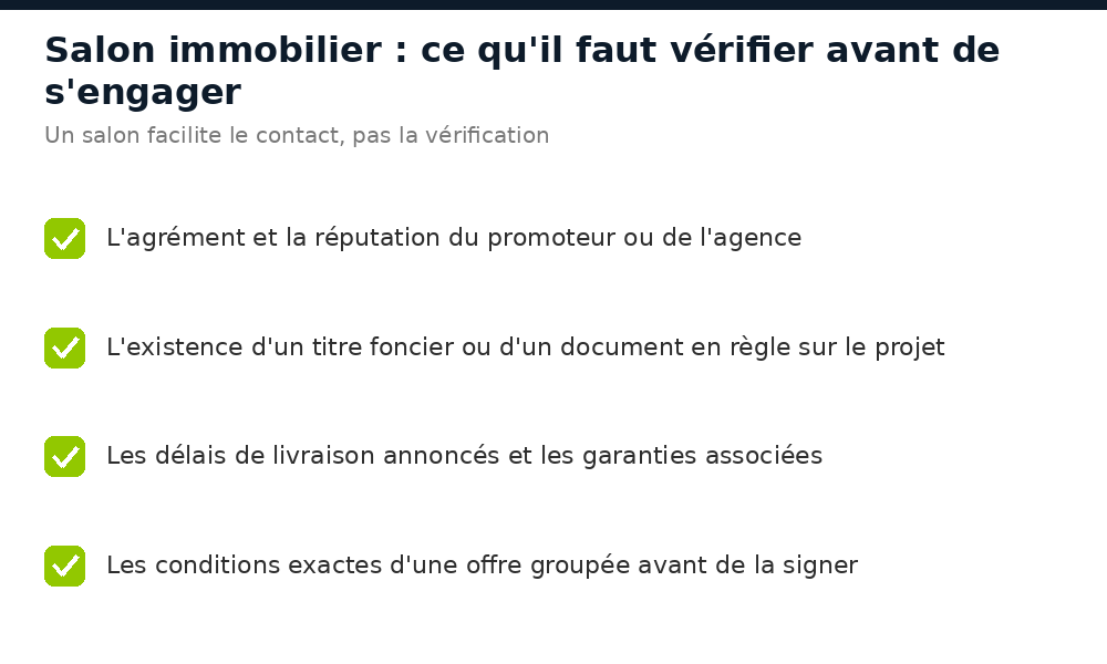 Checklist des vérifications avant de s'engager lors d'un salon immobilier en Guinée